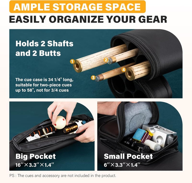 Trymaker Pool Cue Case, 2x2 Pool Stick Case (Not for 3/4) – Hard Billiard Bag for 2 Sticks, Billiard Accessories - Image 4